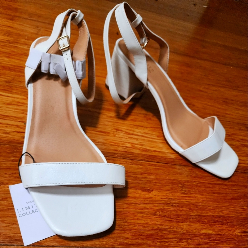 Extra Wide White Block Heel Sandals